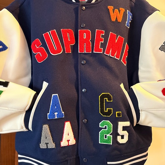 Supreme Praises Varsity Navy Blue Padded Jacket - Picture 2 of 12